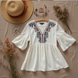 Bohemian Bliss Embroidered Peasant Blouse