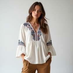 Bohemian Bliss Embroidered Peasant Blouse