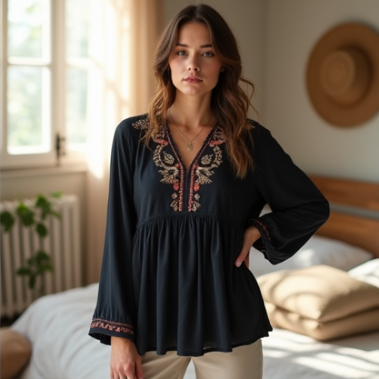 Bohemian Bliss Embroidered Peasant Blouse