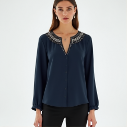 Elysian Elegance Beaded Yoke Blouse