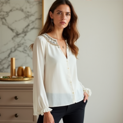 Elysian Elegance Beaded Yoke Blouse