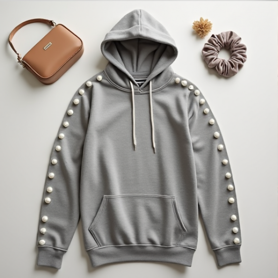 Elegance Pearl Detail Fashion Hoodie