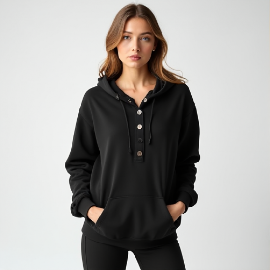 Cozy Chic Snap Button Henley Hoodie