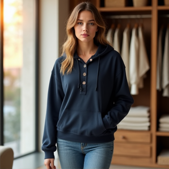 Cozy Chic Snap Button Henley Hoodie