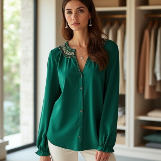 Elysian Elegance Beaded Yoke Blouse