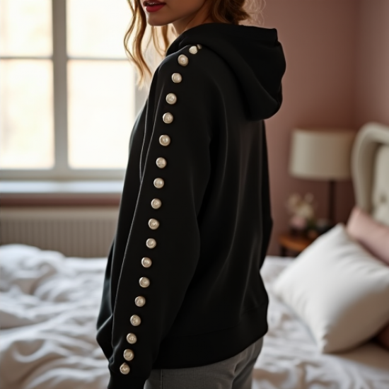 Elegance Pearl Detail Fashion Hoodie